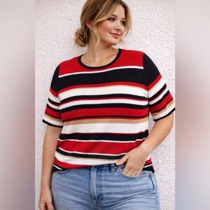 Sag Harbor Striped Cotton Knit Top Red Black White XL